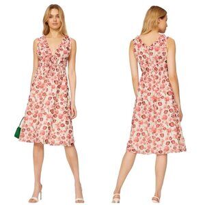 Samantha Sipos Ivory And Red‎ Strawberry Floral Print Ruffle Midi Dress Size M